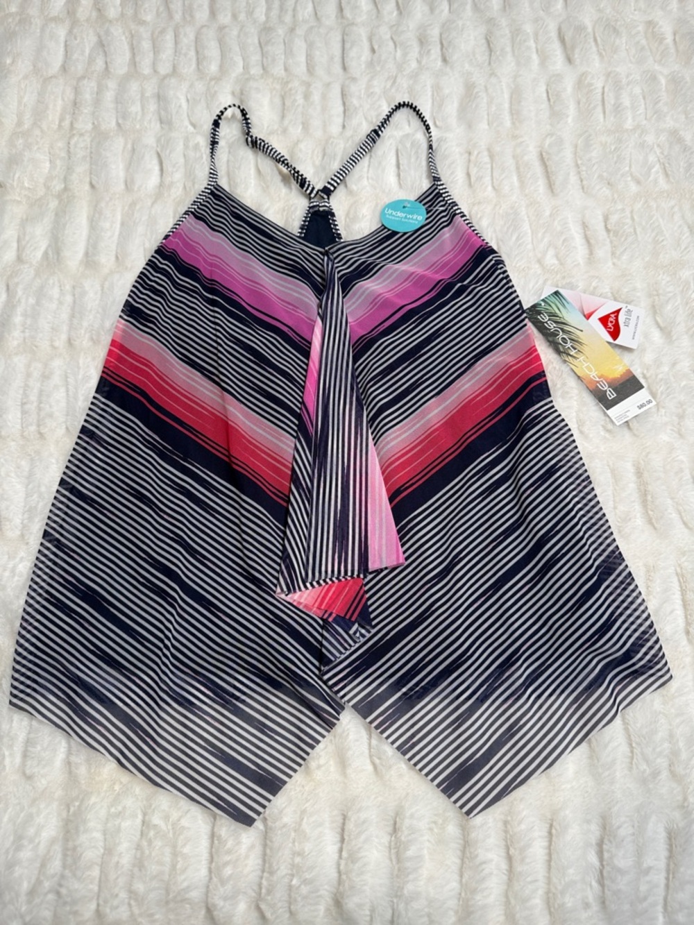 Beach House Navy and Pink Striped Halter Swim Top